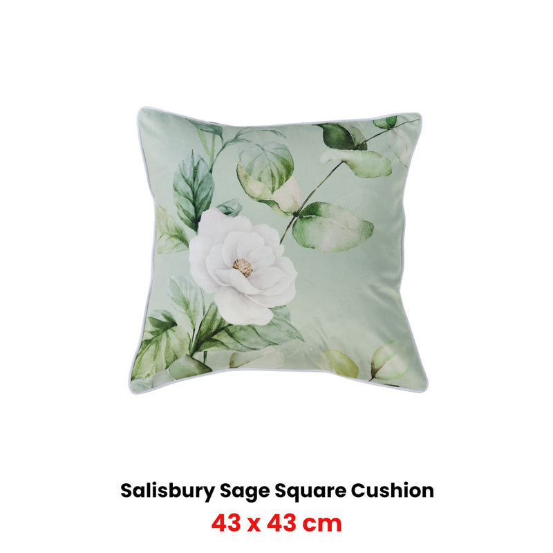 Bianca Salisbury Sage Velvet Square Filled Cushion 43 x 43cm