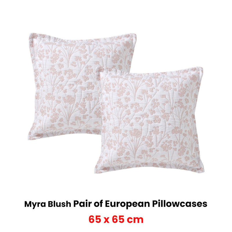 Bianca Pair of Myra Blush European Pillowcases 65 x 65cm