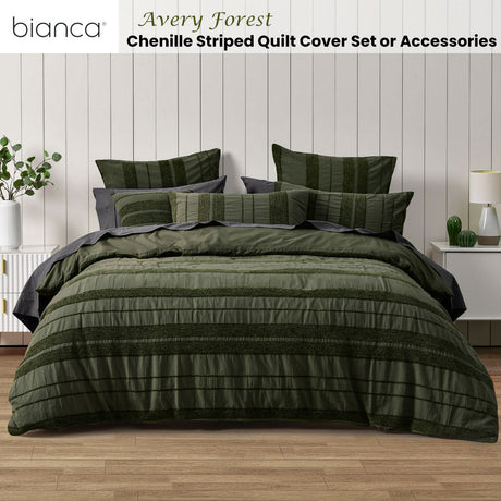 Bianca Avery Forest Chenille Striped Quilt Cover Set Queen
