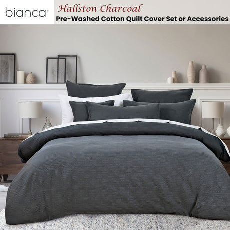 Bianca Hallston Charcoal Pre-Washed Cotton Quilt Cover Set King