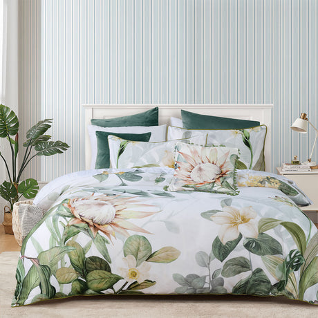 Bianca Helensvale White Floral Cotton Sateen Quilt Cover Set King