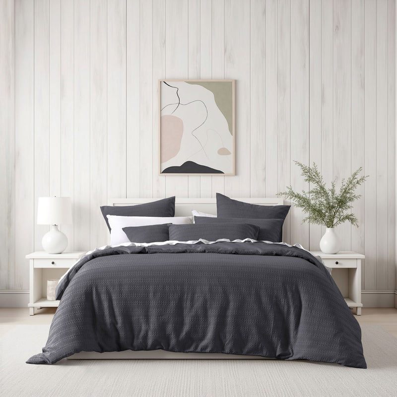 Bianca Kahlani Charcoal Waffle Quilt Cover Set Queen