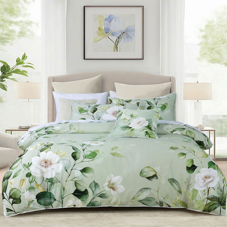 Bianca Salisbury Sage Floral Cotton Sateen Quilt Cover Set King