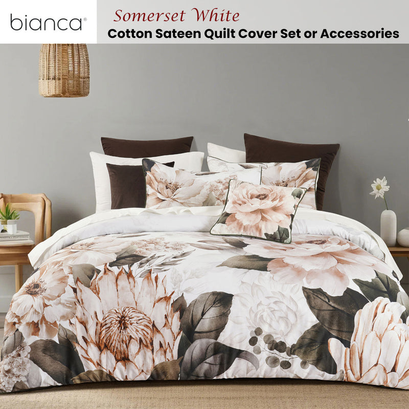 Bianca Somerset White Cotton Sateen Floral Quilt Cover Set King