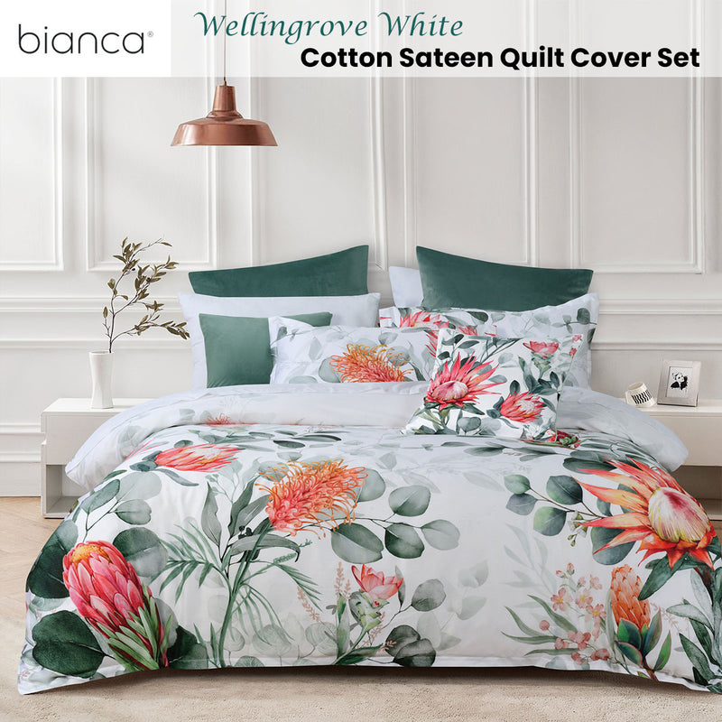 Bianca Wellingrove White Cotton Sateen Quilt Cover Set Super King