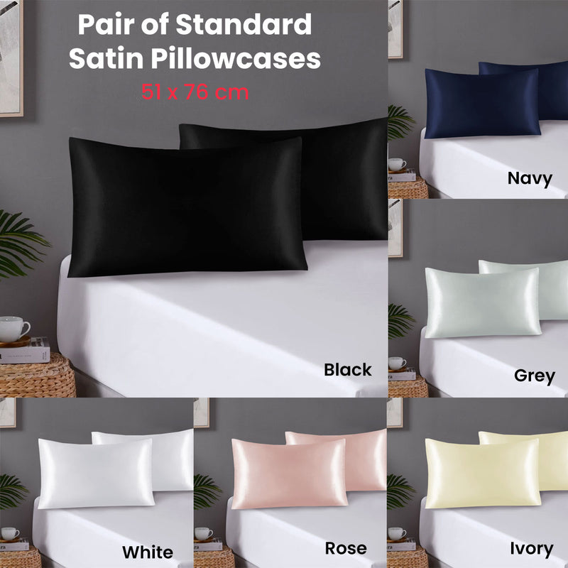 Pair of Standard Satin Silk Pillowcases with Envelope Closure 51 x 76 cm White