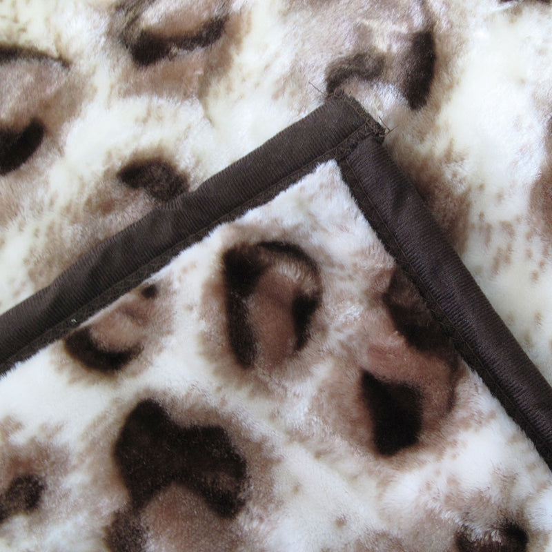 750gsm 3.5kg Double Layer Animal Print Faux Mink Blanket Queen 200x240 cm Taupe Jaguar