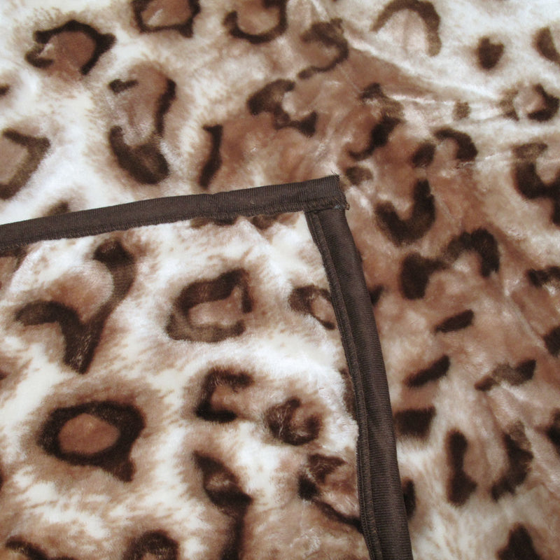750gsm 3.5kg Double Layer Animal Print Faux Mink Blanket Queen 200x240 cm Brown Leopard