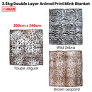 750gsm 3.5kg Double Layer Animal Print Faux Mink Blanket Queen 200x240 cm Brown Leopard