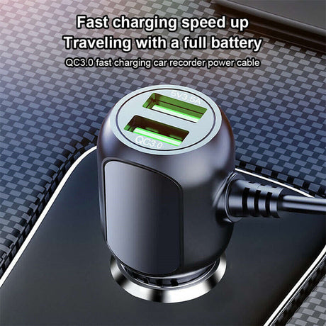 2 in 1 Dash Cam Car Charger Double USB 5V3.5A QC3.0 Fast 3.5M Cable