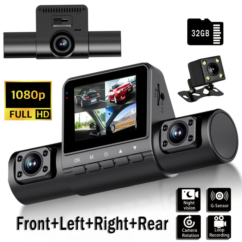 4-Channel 360° Panoramic 1080P HD Dash Cam Comes With 32GB TF Card