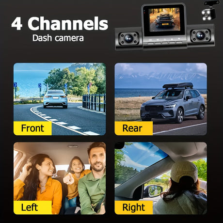 4-Channel 360° Panoramic 1080P HD Dash Cam Comes With 32GB TF Card