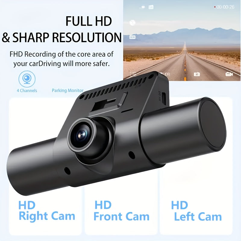 4-Channel 360° Panoramic 1080P HD Dash Cam Comes With 32GB TF Card