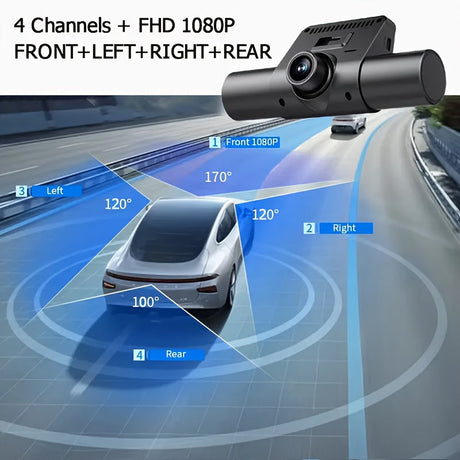 4-Channel 360° Panoramic 1080P HD Dash Cam Comes With 32GB TF Card