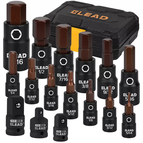 16Pc SAE Hex Bit Impact Socket Set 5/64
