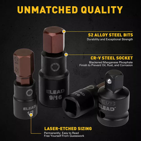 16Pc SAE Hex Bit Impact Socket Set 5/64