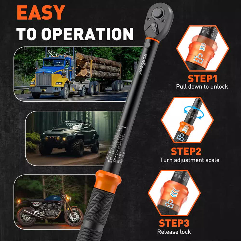 3Pc 1/2" Drive Click Torque Wrench Ratchet Socket  Adaptor Extension WorkShop