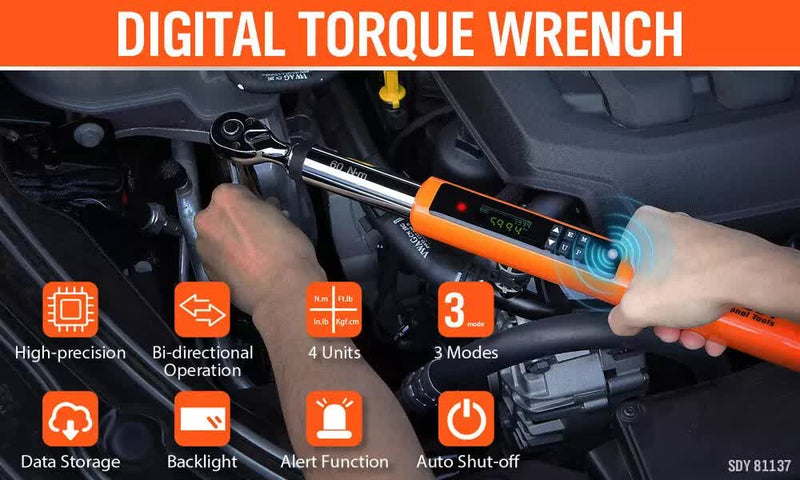 3/8" Drive Digital Torque Wrench Electronic Adjustable Torque Range 44ftlb