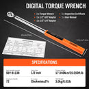 3Pc 1/2" Digital Torque Wrench Set Adjustable 17-340N.m / 25-250ft.lb Motorcycle