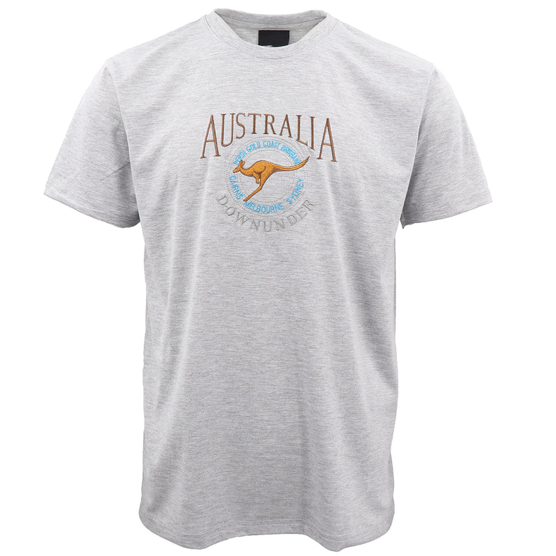 100% Cotton Unisex Embroidered Australian Kangaroo T Shirt Souvenir Top Tee Gift, Grey, XS