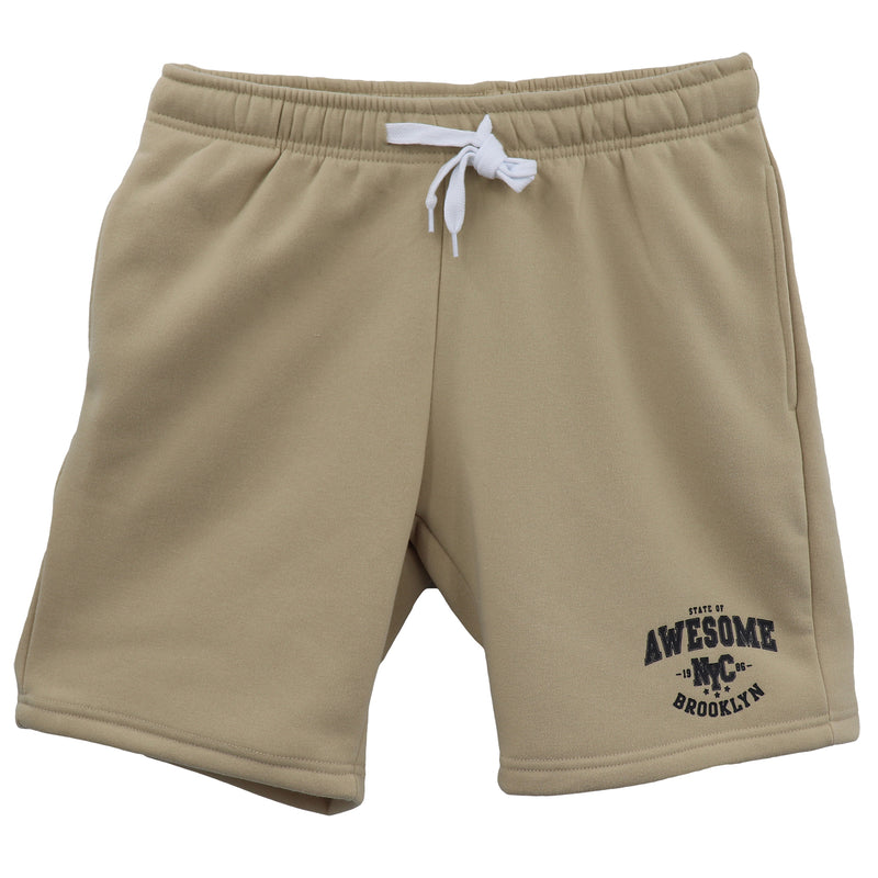 Men's Fleece Shorts Casual Sports Sweat Pants w Elastic Waist Drawstring Pockets, Beige, M