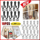 10Pcs Wall Hooks Heavy Duty Coat Hat Robe Hanger Double Hole Zinc Alloy Vintage - Silver