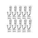 10Pcs Wall Hooks Heavy Duty Coat Hat Robe Hanger Double Hole Zinc Alloy Vintage - Silver