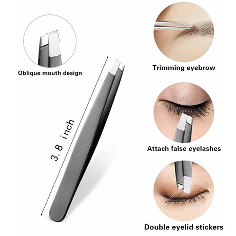 3PCS Stainless Steel Slanted Tip Eyebrow  Set for Facial Hair and Beauty Care