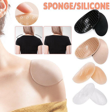 2Pcs Soft Anti-Slip Invisible Shoulder Pads Naturally Increased Silicone /Sponge - Black (Sponge)