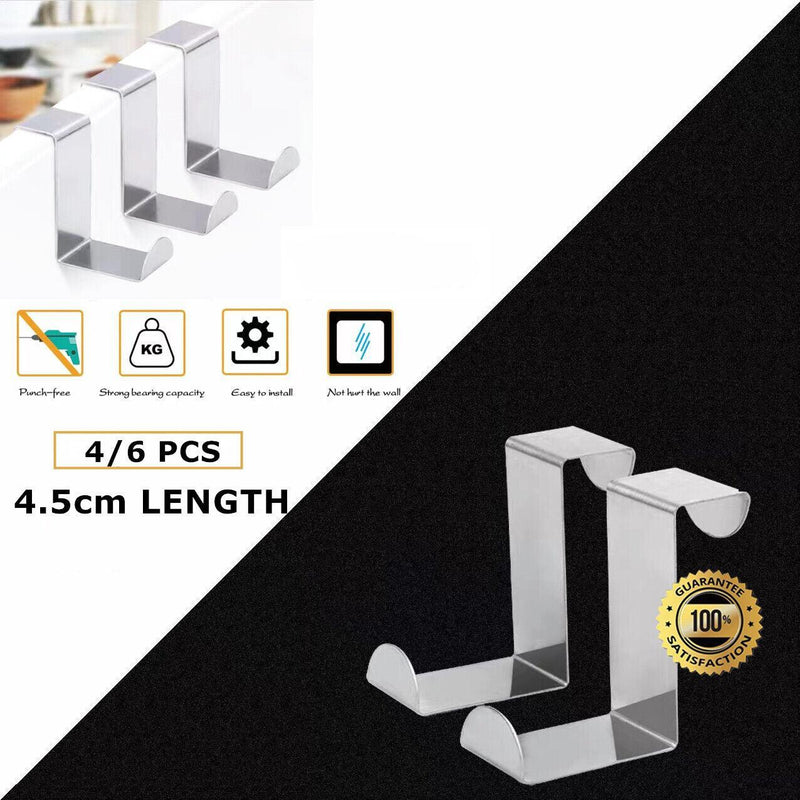 4X/6X Over Door Hooks Hanger Holder Stainless Steel Cabinet Organizer Clothes 4.5cm - 6 PCS