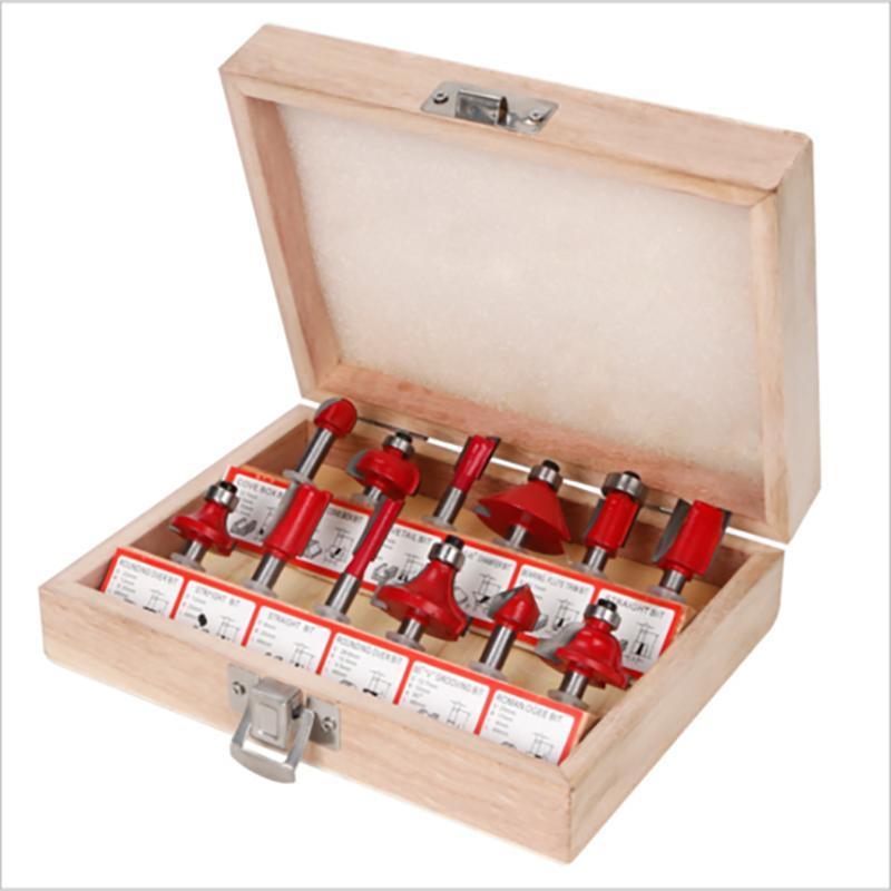 15X 1/2 1/4 inch Router Bits Set Woodworking Tool Cutter Shank Tungsten Carbide - Red 1/4