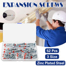 52PCS Galvanized Steel Wall Anchors Expansion Screws Self Tapping Bolts