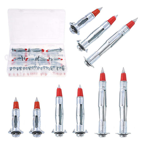 52PCS Galvanized Steel Wall Anchors Expansion Screws Self Tapping Bolts