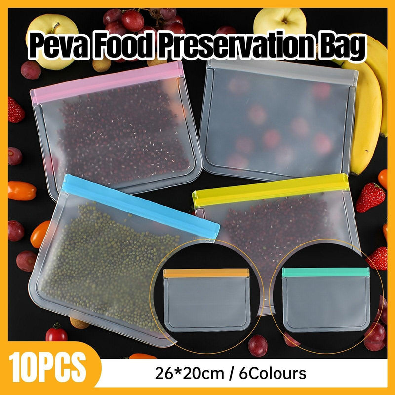 10 Pack Reusable Frosted PEVA Food Storage Bags Resealable Ziplock Freezer Safe - Pink