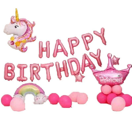 45-50 Pcs Happy Birthday 3D Unicorn Decoration Balloons Diy Decor Party Set - 03