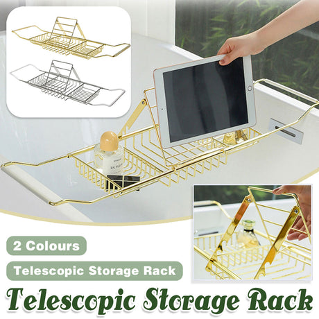 Bathtub Rack Bathroom Storage Shelf Telescopic Adjustable Organiser Tray Home - Silver