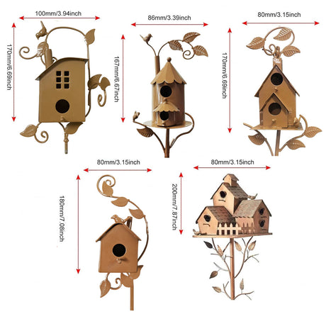 Birdhouse Garden Stakes Outdoor Yard Ornaments for Lawn and Garden Decoration - A