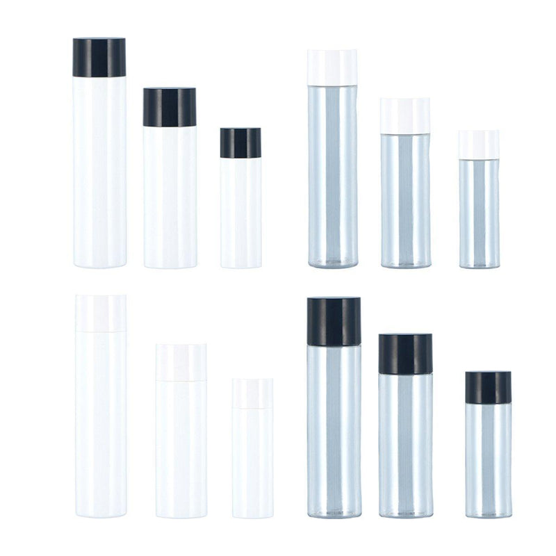 50/100/150ml Plastic Toner Lotion Bottles Refillable Travel Cosmetic Containers - Black Lid + White Bottle - 100ml