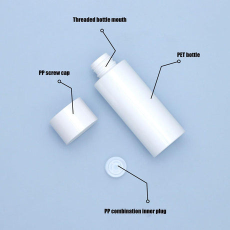 50/100/150ml Plastic Toner Lotion Bottles Refillable Travel Cosmetic Containers - Black Lid + White Bottle - 50ml