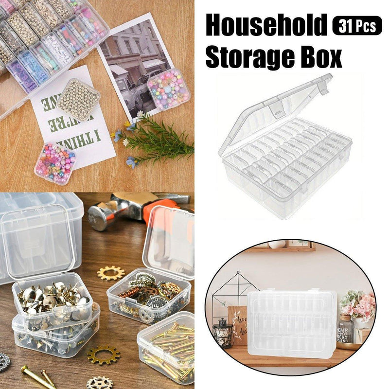 31PCS Plastic Home Storage Box Transparent Desktop Organizer Jewelry Beads Box