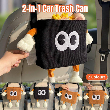 2in1 Car Wastebasket and Tissue Box Multifunctional Car Storage Bucket Organizer - Brown