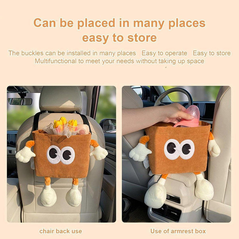 2in1 Car Wastebasket and Tissue Box Multifunctional Car Storage Bucket Organizer - Brown