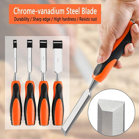 4PCS Woodworking Chisel Set Manual Carving Tools for Wood Craft DIY Projects