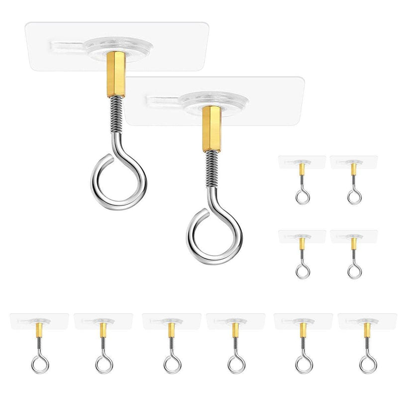 12 PCS Heavy Duty Self Adhesive Hooks Stainless Steel Ceiling Hooks for Home - Closed