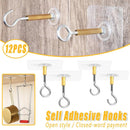 12 PCS Heavy Duty Self Adhesive Hooks Stainless Steel Ceiling Hooks for Home - Open