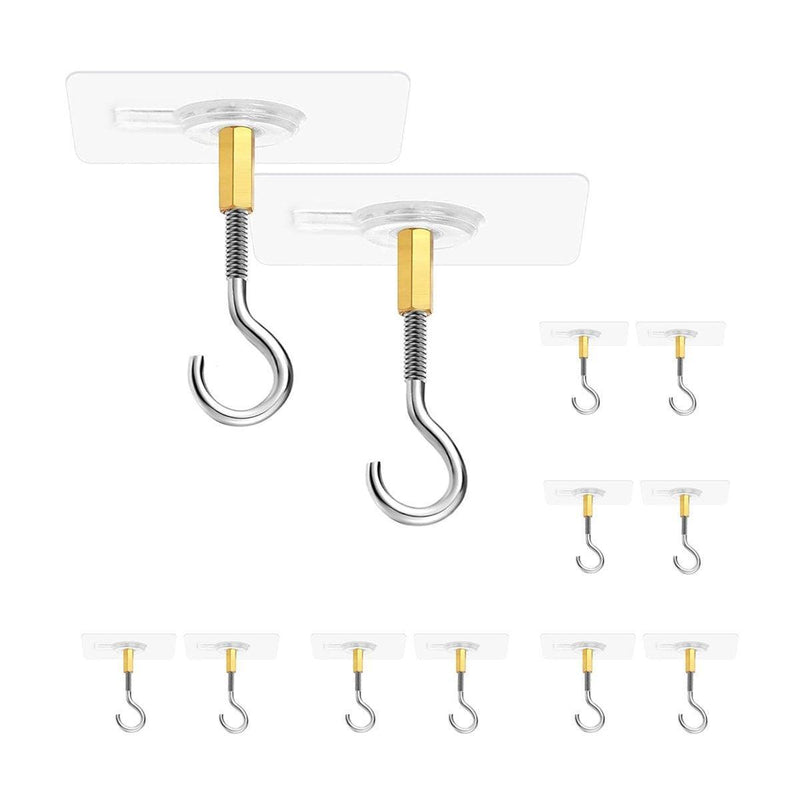 12 PCS Heavy Duty Self Adhesive Hooks Stainless Steel Ceiling Hooks for Home - Open