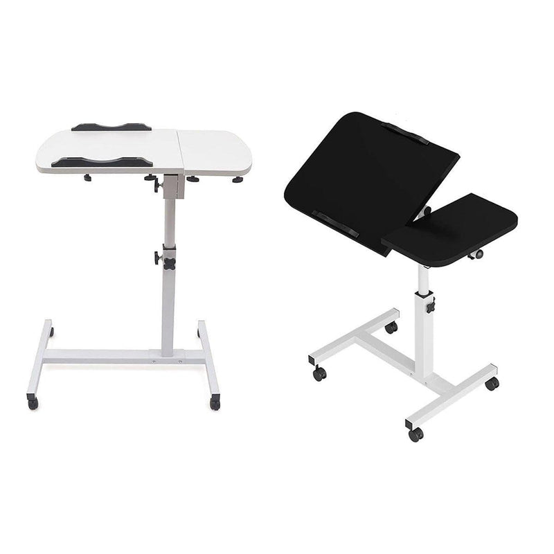 Adjustable Folding Computer Desk Stand Floor-Standing Movable Bedside Table - White