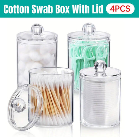 4PCS Transparent Cotton Swabs Makeup Remover Pad Storage Box Household Organizer