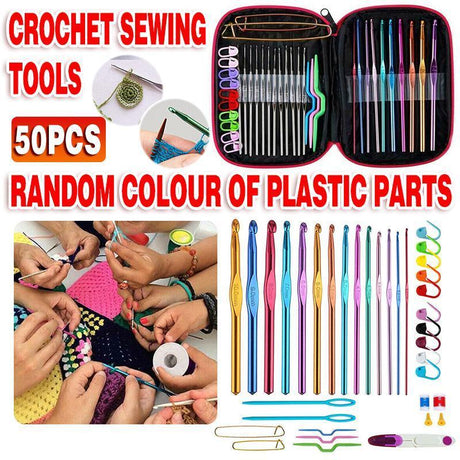 50PCS Hooks Set Crochet Sewing Tools Knitting Needles Aluminum DIY Weave Craft