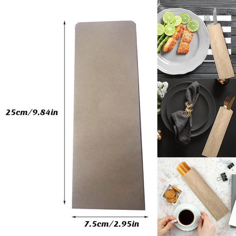 100PCS Paper Cutlery Bag Utensil Pouch Tableware Cover Restaurant Packaging Bag